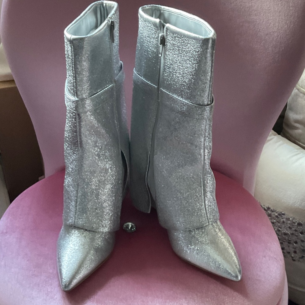 BCBGeneration Silver Glitter Wedge Boots